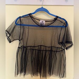 The Ragged Priest Black Sheer Mesh Top with Peplum Detail